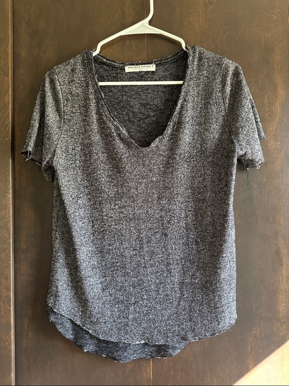Project Social T Heathered Black Short Sleeve V-Neck Top